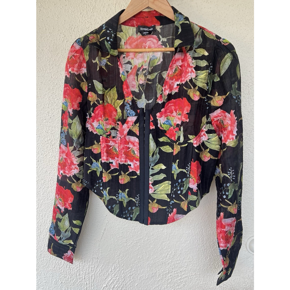 Bebe Rose Floral Corset Top Size 0 Collar Black Soft Goth Fairy Grunge Baddie